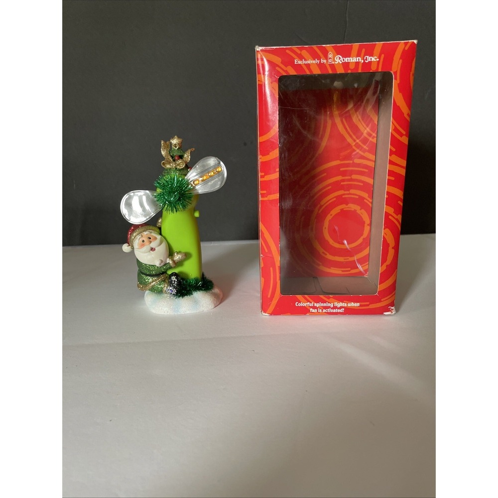Roman‎ Inc. Christmas Ornament Fan-Tasticks Green Santa New in Box